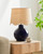 Catalina Isle Navy Blue Lamp with Rattan Scalloped Shade room view