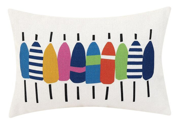 Multi-Colored Lined Up Buoys Printed Pillow