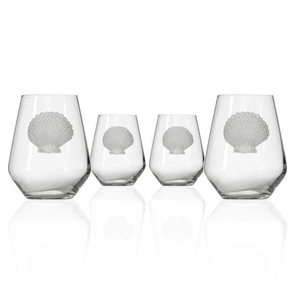 Scallop Shell Engraved Stemless Glass Wine Tumblers