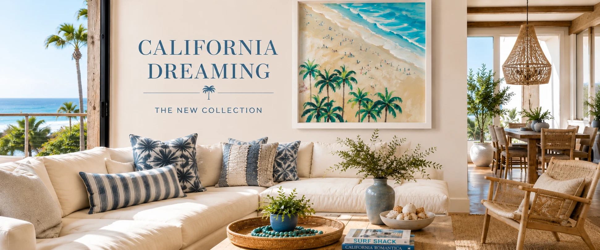 Introducing our California Dreaming Collection - Imagine the laid-back elegance of a California beach house, where soft denim blues meet the inviting warmth of sun-kissed sand tones.