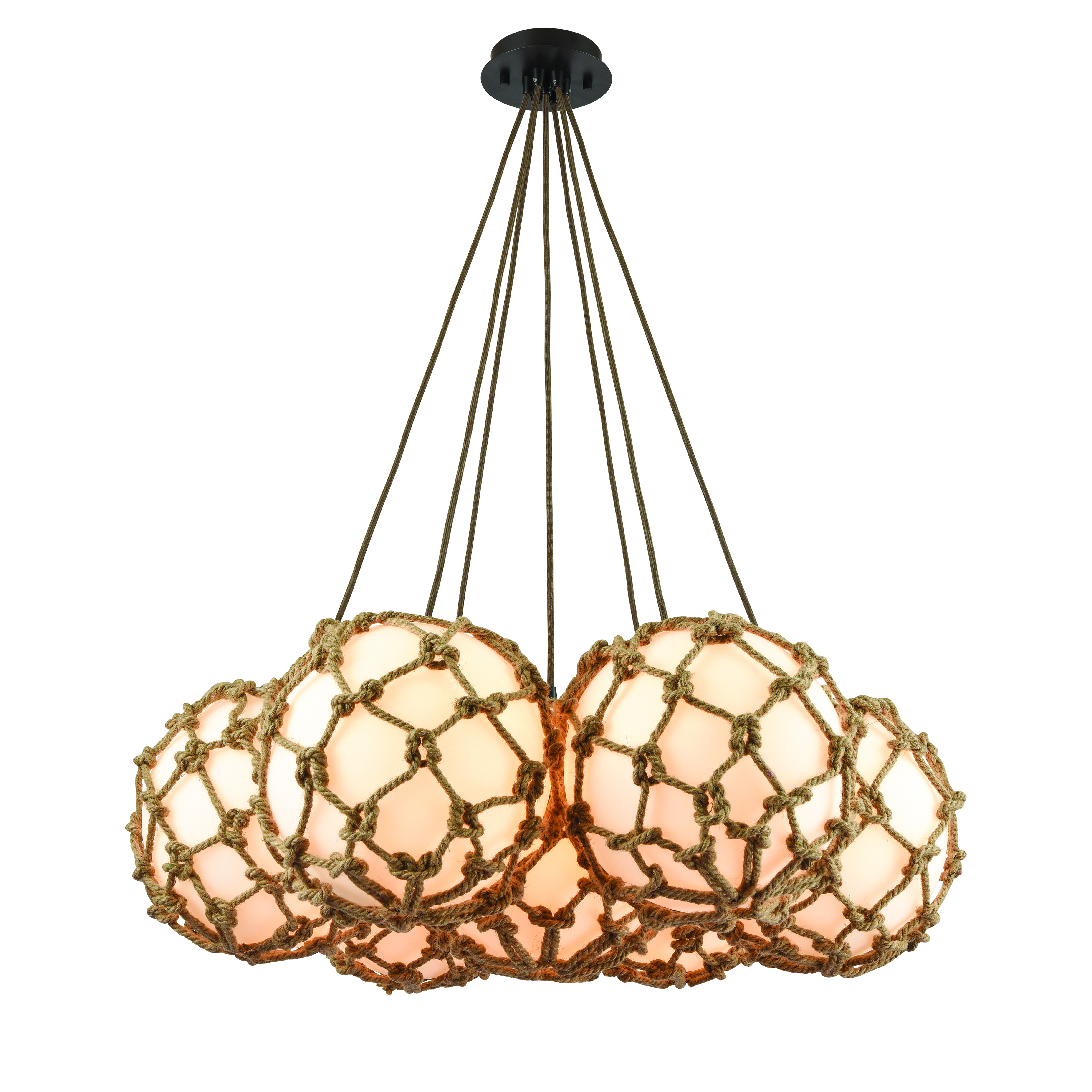 Clear Fishing Float Pendant Light Chandelier 12in Round Ball Rope Coastal  Rustic