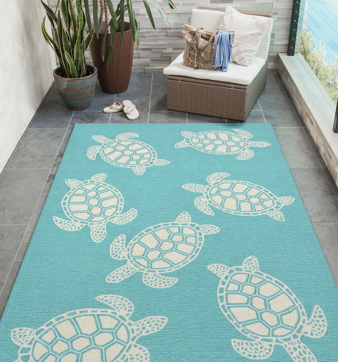 DBK Transitional Rugs Frontporch Sea Turtle Indoor/Outdoor Rug