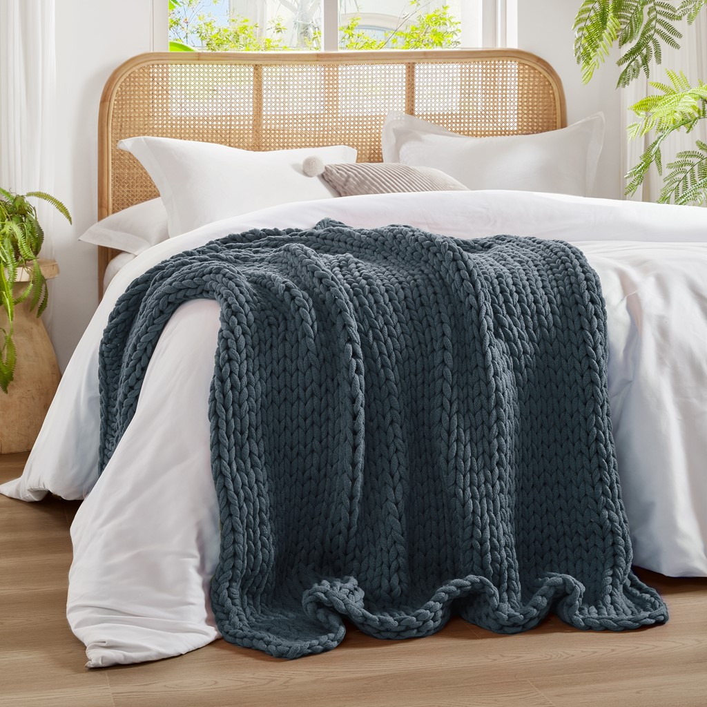 Image of Navy Chunky Handmade Double Knit Throw
