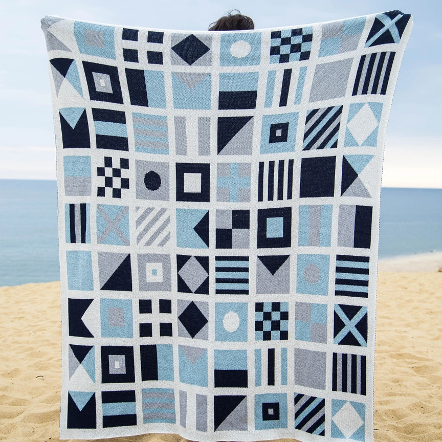 Image of Nautical Signal Flags Eco-Knit Throw in Blue