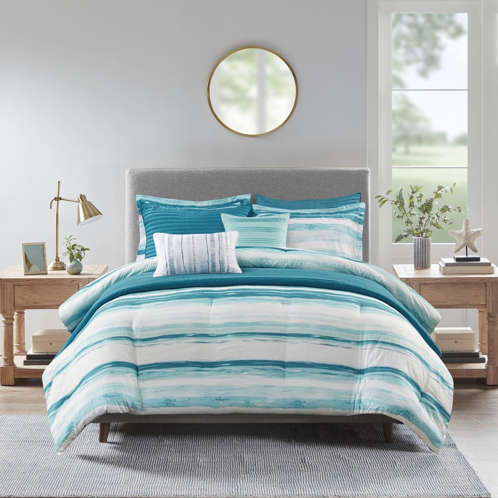 Image of Misty Marine Aqua 8-Piece Queen Comforter and Coverlet Collection