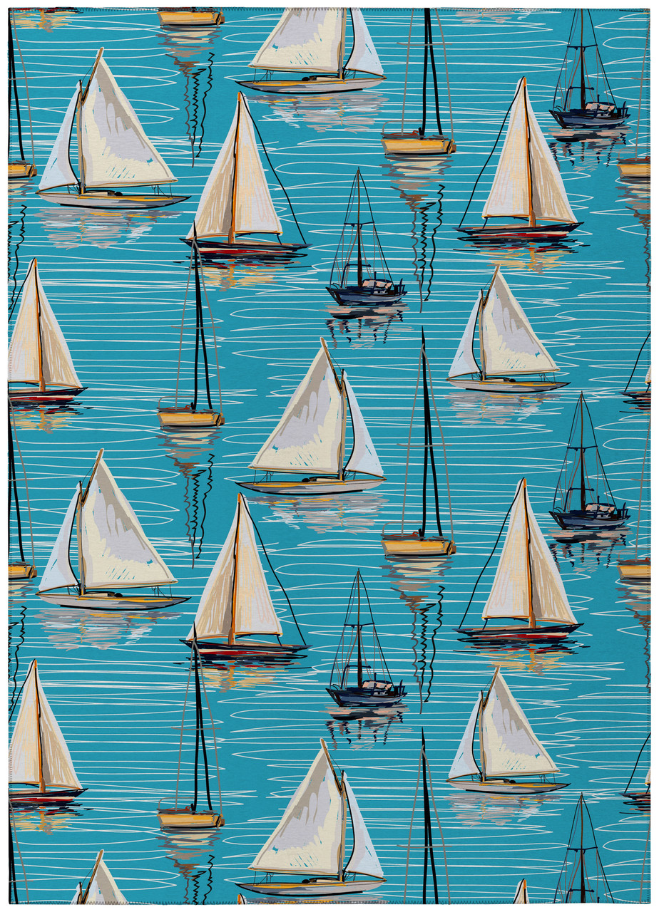 Image of Regatta Sail Sea Glass Blue Indoor-Outdoor Washable Rug