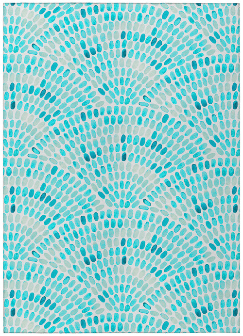 Turquoise Mediterranean Rug Turquoise Mediterranean Scalloped Tiles Indoor-Outdoor Washable Rug ...