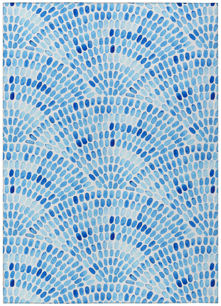 Image of Sea Blue Mediterranean Tiles Indoor-Outdoor Washable Rug