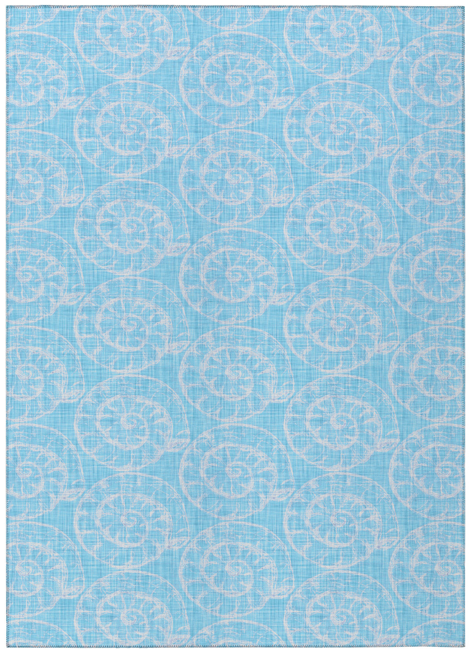 Image of Gathering of Nautilus Shells Aqua Indoor-Outdoor Rug