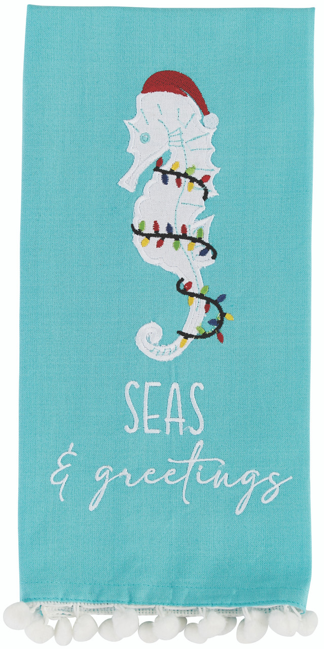 Image of Seas and Greeting Seahorse Set of Two Pom-Pom Dishtowels