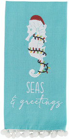 Seas and Greeting Seahorse Set of Two Pom-Pom Dishtowels