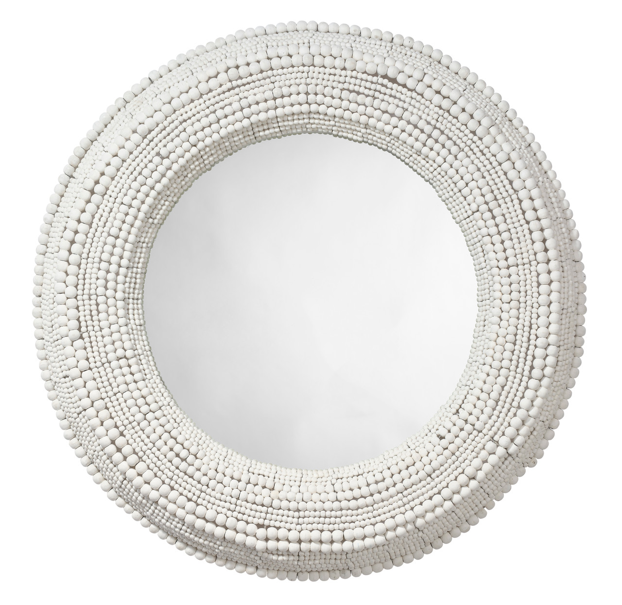 Image of On the Strand White Mango Wood Beaded Round Mirror