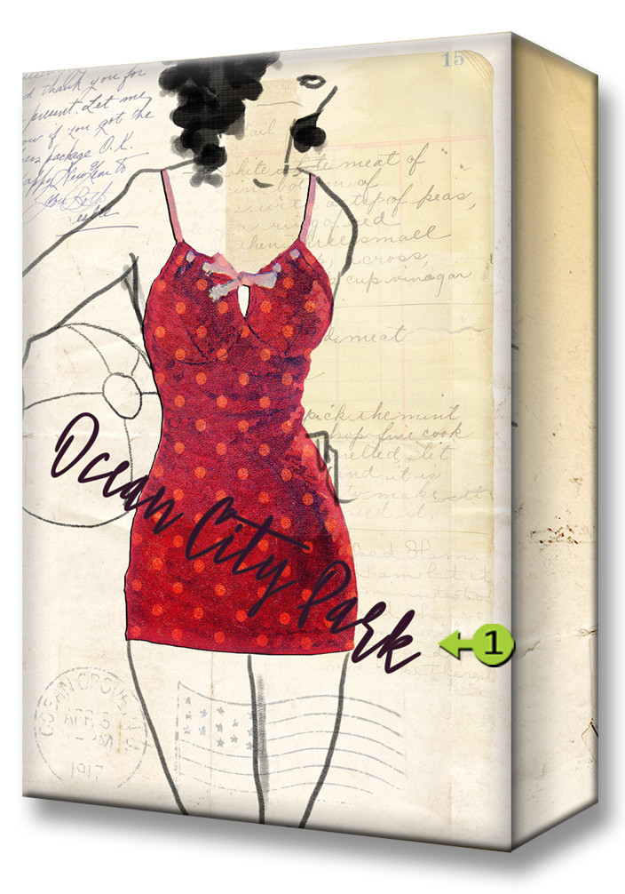 Image of Red Polka Dotted Bathing Suit Postcards from the Beach Art - Customizable