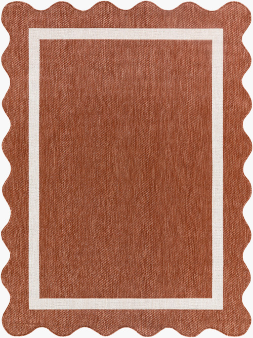 Cocoa Beach Red and Cream Scalloped Rug | Caron's Beach House