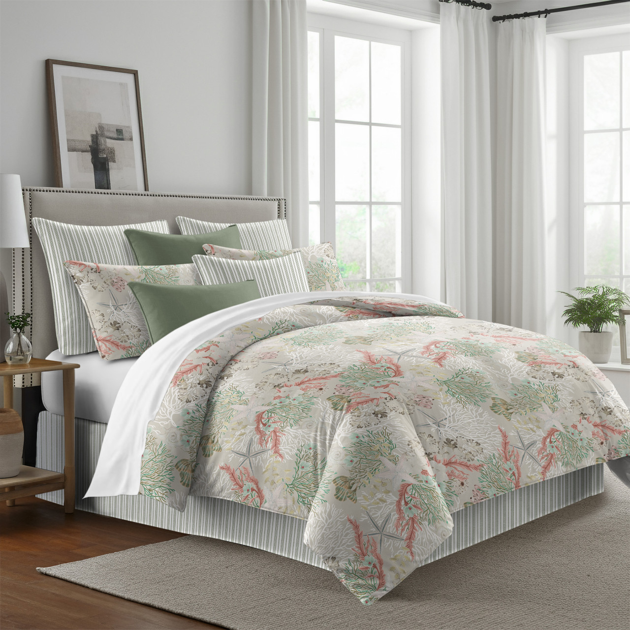 Image of Under The Sea Coral and Sea Green Duvet Designer Bedding Set 