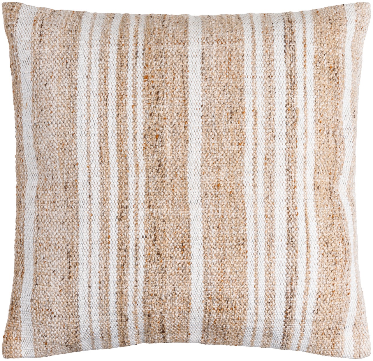Tan and White Shore Stripes 22 x 22 Woven Pillow | Caron's Beach House