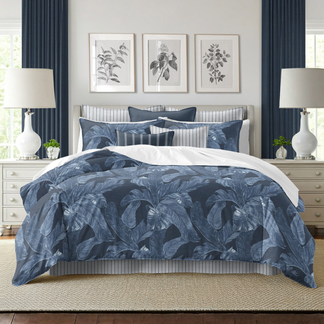 Image of Captiva Beach Palms Indigo Blue Luxury Duvet Designer Bedding Set