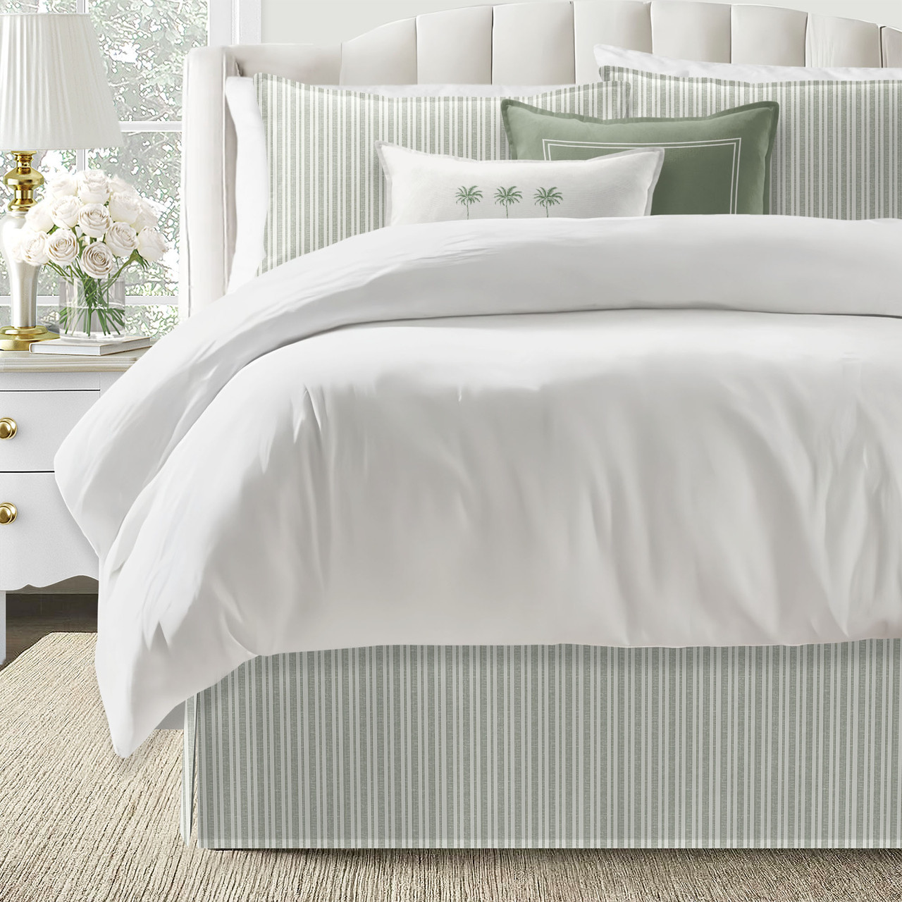 Image of Pacific Stripe Sweet Grass Green Bedskirt