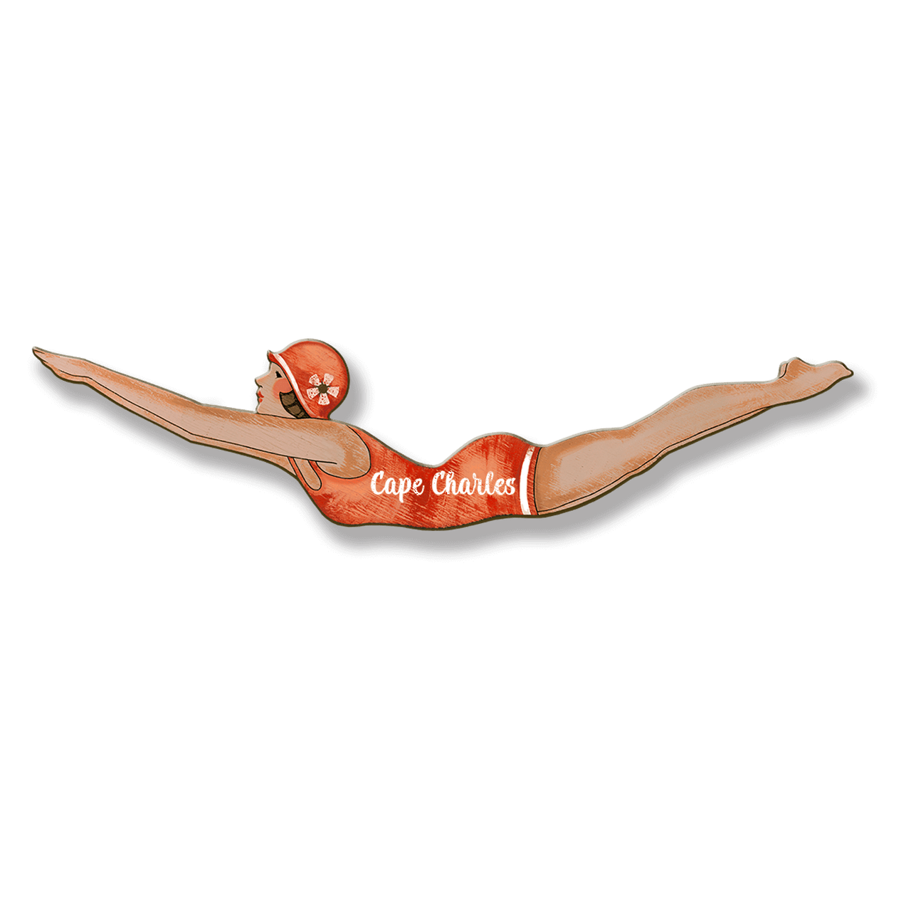 Image of Vintage Coral Orange Custom Diving Girl Sign