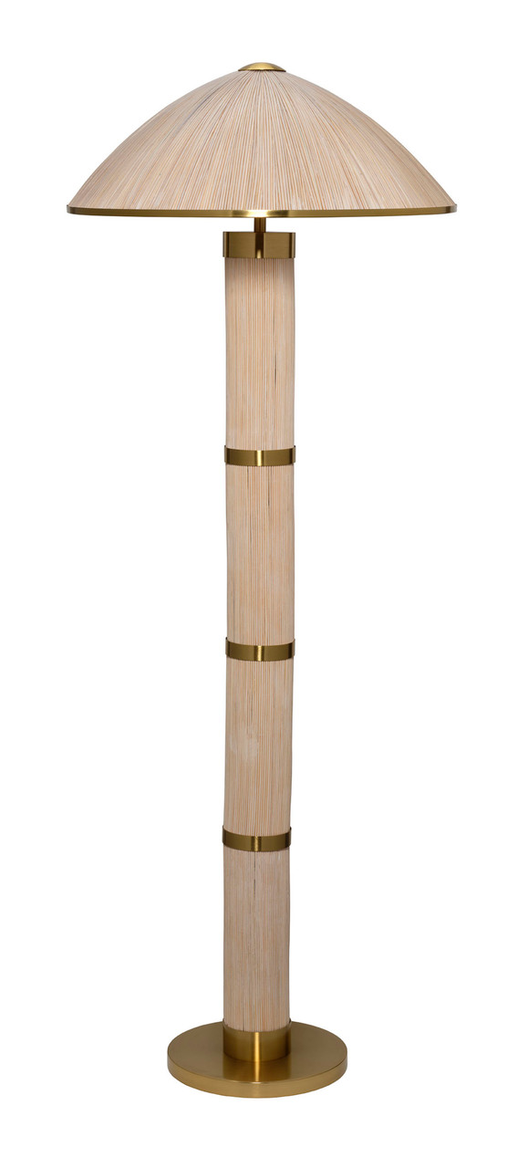 Image of Seychelles Luxe Rattan and Polished Brass Floor Lamp