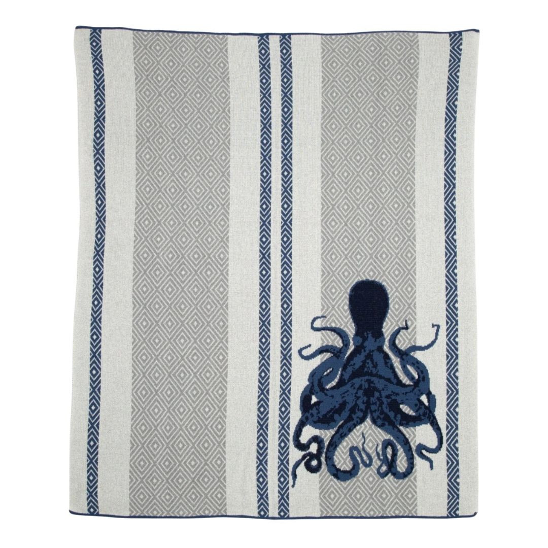 Image of Dark Blue Octopus Diamond Patterned Eco-Knit Throw