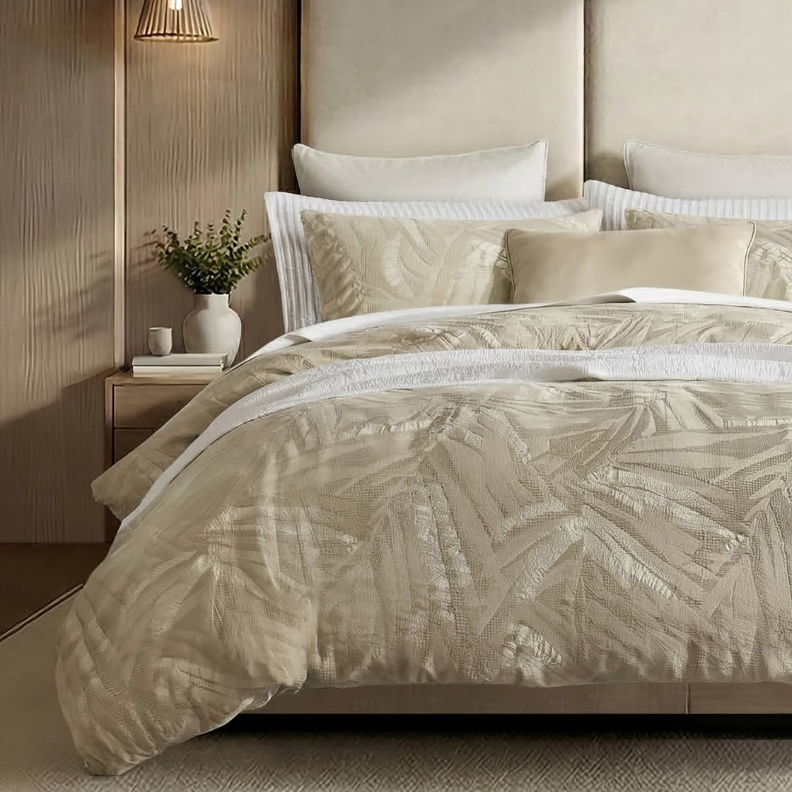Image of Golden Tan Palm Leaves King Size 3-Piece Duvet Set
