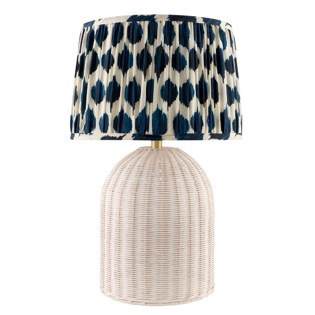 Image of Kenzie White Woven Rattan Lamp with Navy Shade