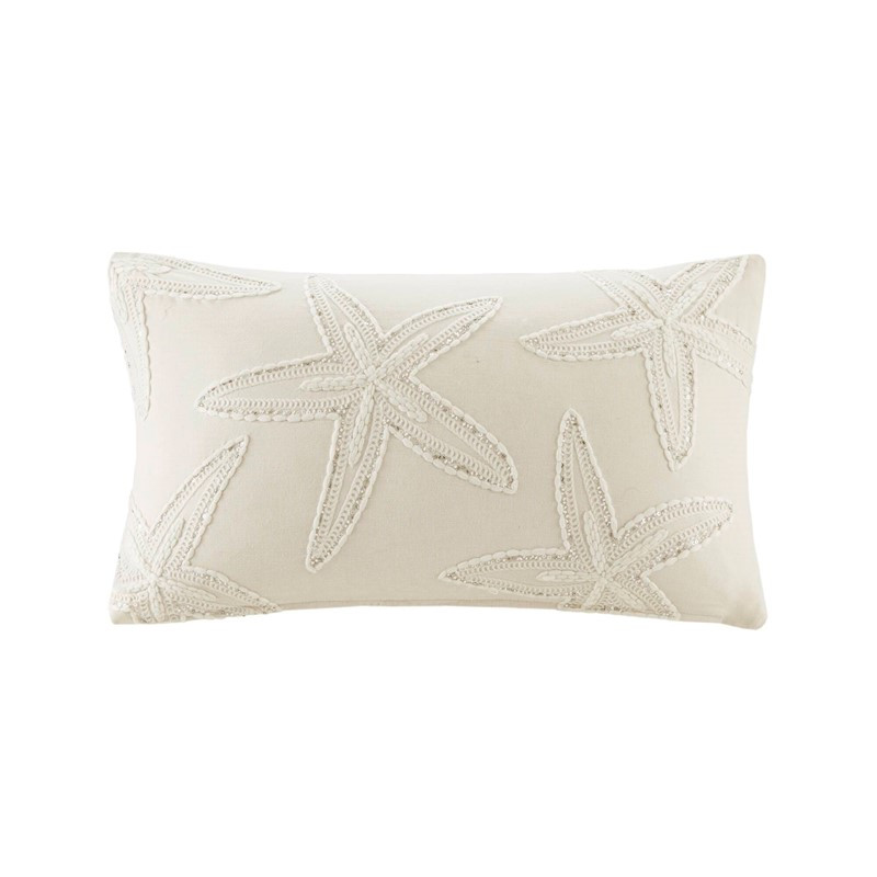 Image of Lili Starfish Ivory Embroidered Lumbar Pillow Cover