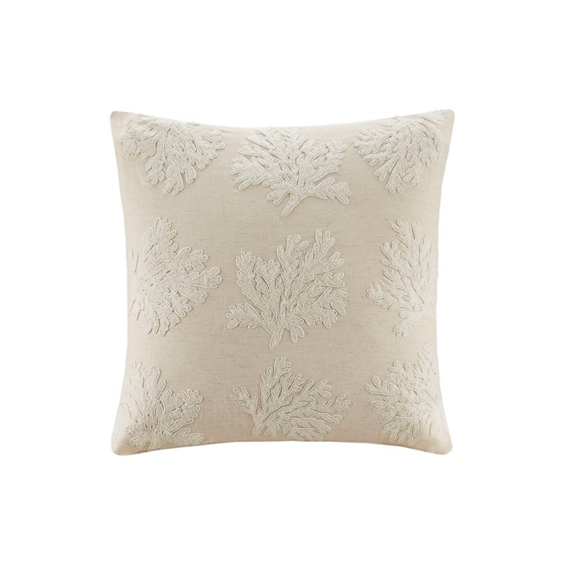 Image of Cammie Coral Motif Ivory Embroidered Square Pillow Cover