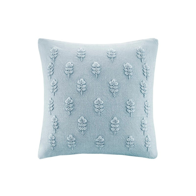 Image of Ava Blue Palm Leaf Embroidered Pillow Cover