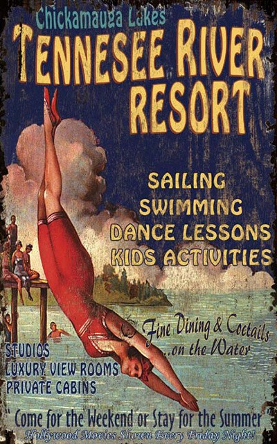 Image of River Resort Art Sign with Diving Girl