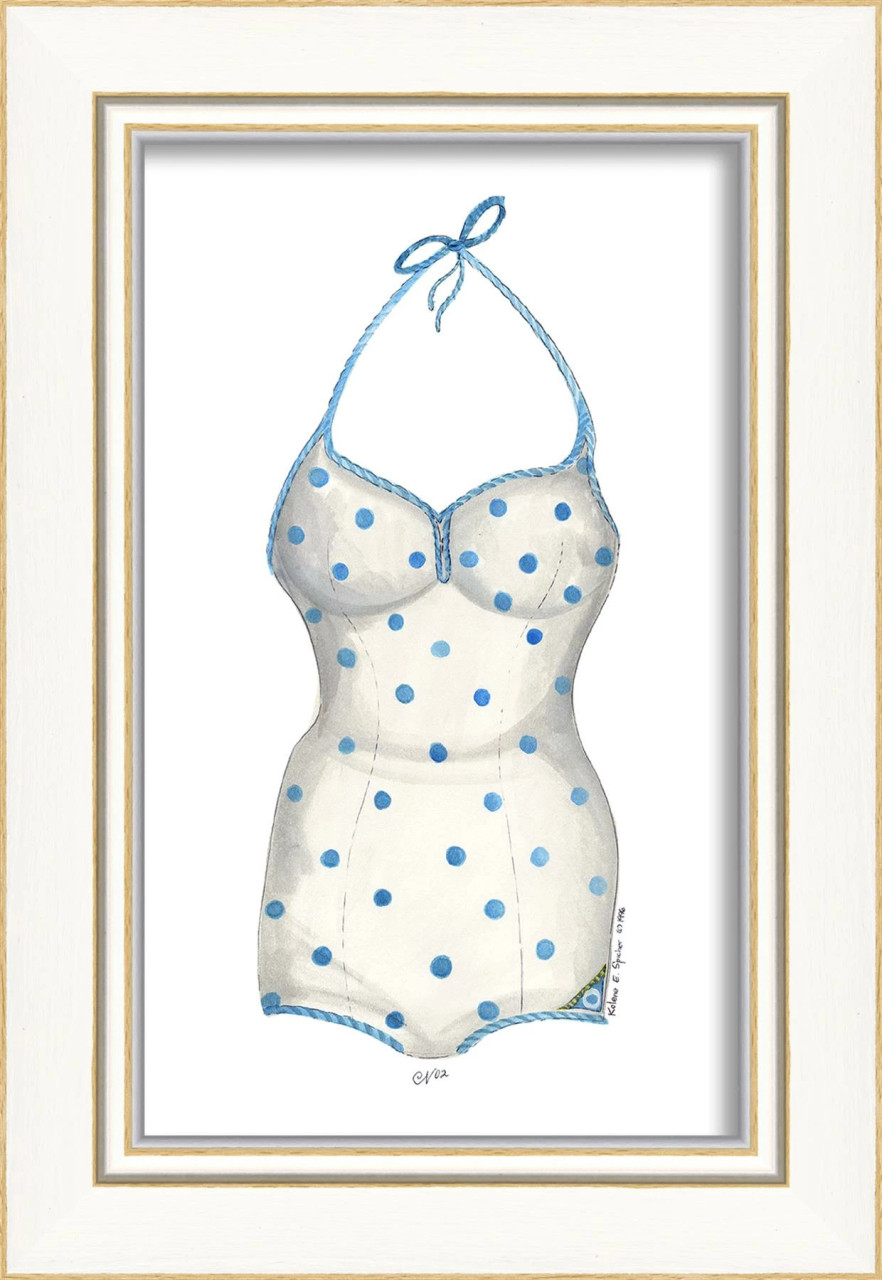 Image of Vintage Swimsuit with Blue Polka Dots Framed Art