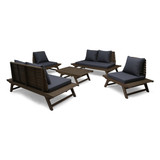 Hedy Outdoor Acacia Wood 6 Seater Chat Set