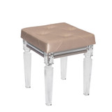 18" Vanity Stool Tufted Faux Crystal, Champagne Color & Acrylic Legs
