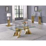 Glass Coffee Table Sets: Coffee Table, End Table, Console Table with Stainless Steel Gold Base