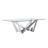 Large 94" Rectangular glass dining table with a silver stainless steel base