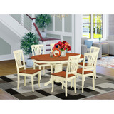 7  Pc  Dinette  Table  with  Leaf  and  6  Wood  Seat  Chairs  in  Buttermilk  and  Cherry.