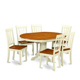 7  Pc  Kenley  Dinette  Table  with  a  Leaf  and  6  Wood  Seat  Chairs  in  Buttermilk  and  Cherry