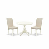 East West Furniture HBBA3-LWH-01 3 Piece Dining Room Set - Linen White Dining Table and 2 Cream Linen Fabric Comfortable Chairs with High Back - Linen White Finish