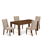 East West Furniture LMFL5-N8-04 5-Pc Kitchen Dining Set- 4 padded parson chairs with Clay Linen Fabric Seat and Stylish Chair Back - Rectangular Table Top & Wooden 4 Legs - Antique Walnut Finish