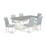 East West Furniture 7-Piece Dining Room Set Includes 6 Mid Century Modern Chairs with Upholstered Seat and High Back and a Rectangular Kitchen Table - Linen White Finish
