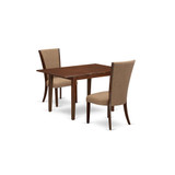 East-West Furniture PSVE3-MAH-47 - A dinette set of 2 great indoor dining chairs using Linen Fabric Light Sable color and a fantastic  12" butterfly leaf rectangle dining table in Mahogany Finish