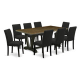 East West Furniture 9-Piece kitchen dining table set Includes 8 Mid Century Chairs with Upholstered Seat and High Back and a Rectangular Wooden Dining Table - Black Finish