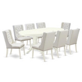 East West Furniture VAFO9-LWH-44 9-Pc Kitchen Dining Room Set Includes 1 Butterfly Leaf Double Pedestal Table - 8 Light Grey Linen Fabric Parson Chairs with Button Tufted Back - Linen White Finish