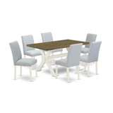 East West Furniture 7-Piece kitchen dining table set Includes 6 Kitchen Chairs with Upholstered Seat and High Back and a Rectangular Modern Rectangular Dining Table - Linen White Finish