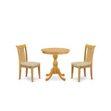 East West Furniture - ESPO3-OAK-C - 3-Pc Dining Room Table Set - 2 Wood Dining Chairs and 1 Dining Room Table (Oak Finish)