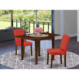 1NDAB3-MAH-72 Modern Dining Table Set 3 Pc - 2 Dining Room Chairs and a Dinner Table - Mahogany Finish Solid wood - Firebrick Red Pu Leather