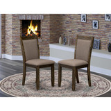 MZC7T48 Modern Dining Chairs - Coffee Linen Fabric Seat and High Chair Back - Distressed Jacobean Finish (SET OF 2)