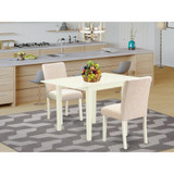 East West Furniture 3-Piece Dining Room Table Set-A Dinning Table and 2 Linen FabricKitchen Chairs with High Back - Linen White Finish