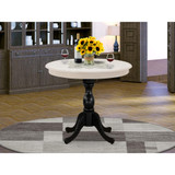 East West Furniture Antique 36" Round Kitchen Table for Compact Space - Wirebrushed Butter Cream Top & Black Pedestal